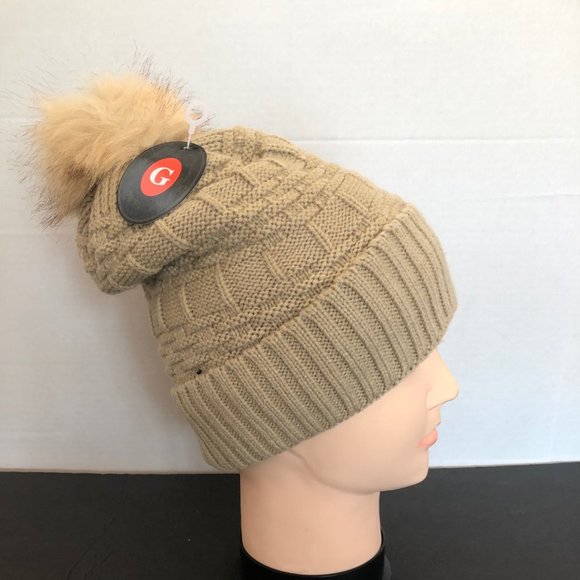 COPY - WOMENS WINTER BEANIE HAT/ 2 PIECES (WHITE/ BEIGE) - Picture 7 of 10